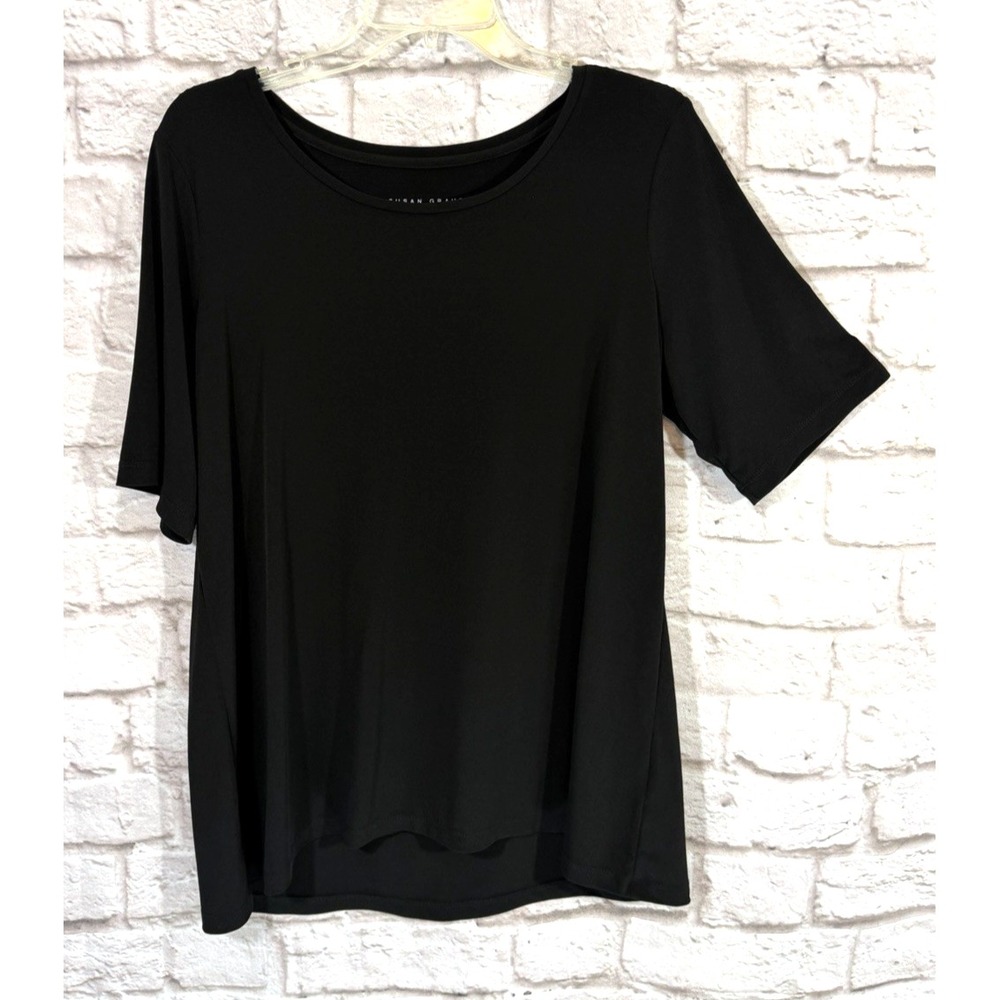 Susan Graver Modern Essentials Liquid Knit Tunic Short Sleeve Top Large Black